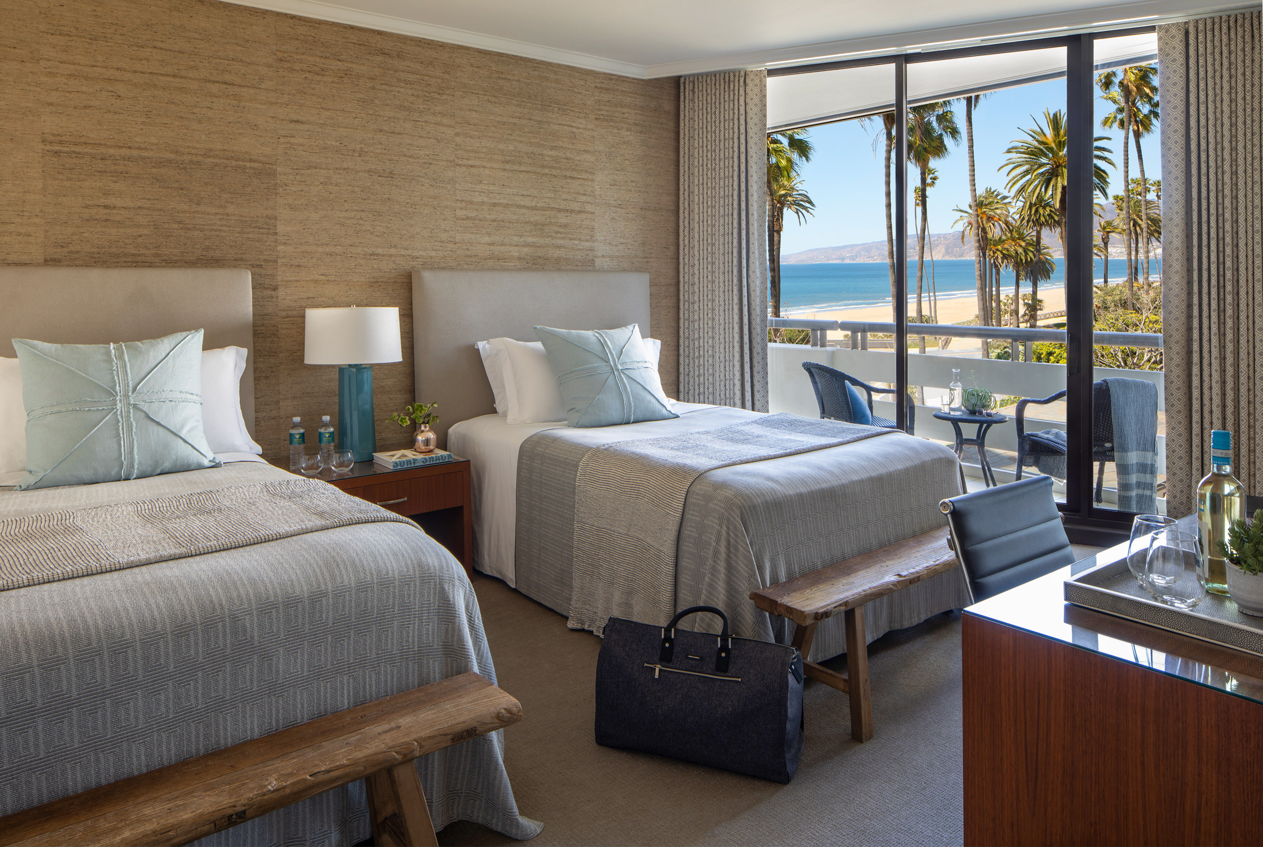 Two single beds overlooking beach